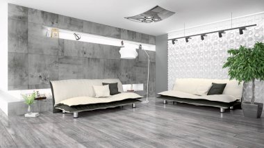 Modern parlak iç. 3D render