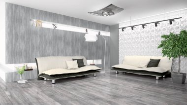 Modern parlak iç. 3D render