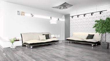 Modern parlak iç. 3D render