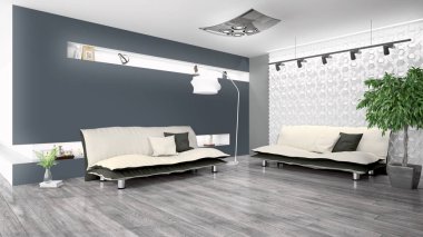 Modern parlak iç. 3D render