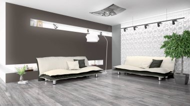 Modern parlak iç. 3D render