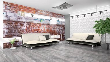 Modern parlak iç. 3D render