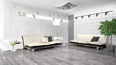 Modern parlak iç. 3D render