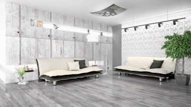 Modern parlak iç. 3D render