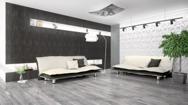 Modern parlak iç. 3D render