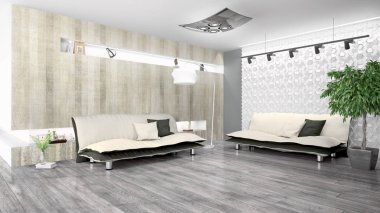 Modern parlak iç. 3D render