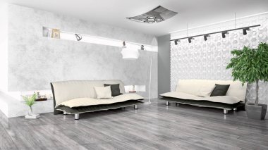 Modern parlak iç. 3D render