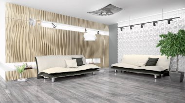 Modern parlak iç. 3D render