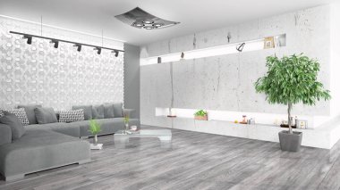Modern parlak iç. 3D render