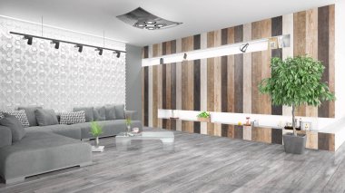 Modern parlak iç. 3D render