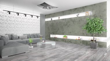 Modern parlak iç. 3D render