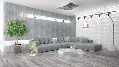 Modern parlak iç. 3D render