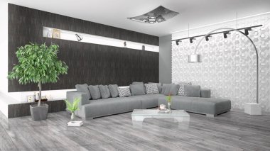 Modern parlak iç. 3D render