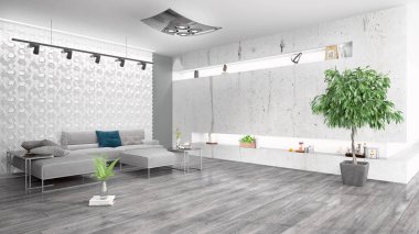 Modern parlak iç. 3D render