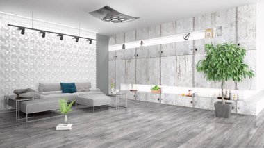 Modern parlak iç. 3D render