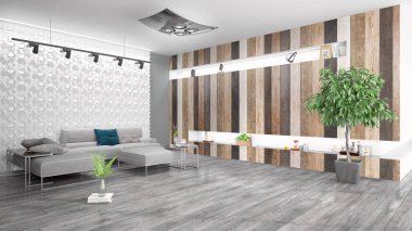 Modern parlak iç. 3D render