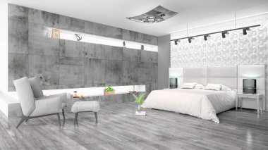 Modern parlak iç. 3D render