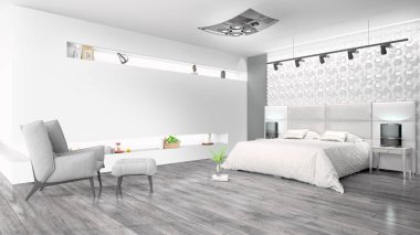 Modern parlak iç. 3D render