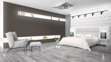 Modern parlak iç. 3D render