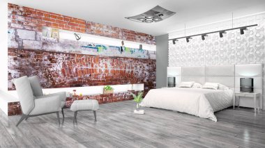 Modern parlak iç. 3D render