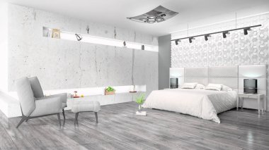 Modern parlak iç. 3D render