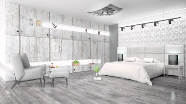 Modern parlak iç. 3D render