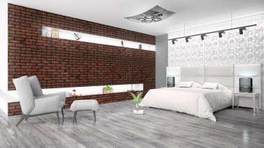 Modern parlak iç. 3D render