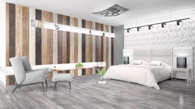 Modern parlak iç. 3D render