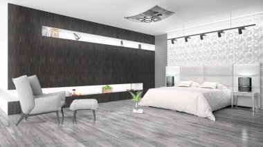 Modern parlak iç. 3D render