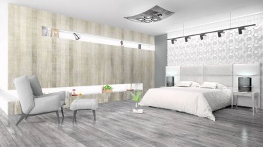 Modern parlak iç. 3D render