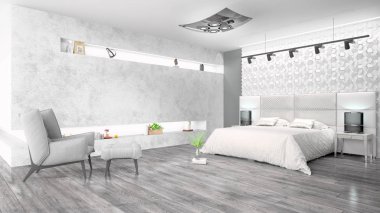 Modern parlak iç. 3D render