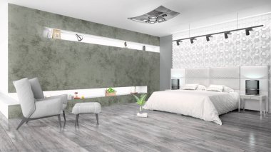 Modern parlak iç. 3D render