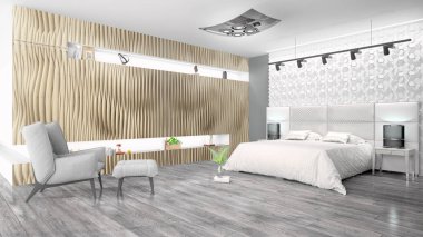 Modern parlak iç. 3D render