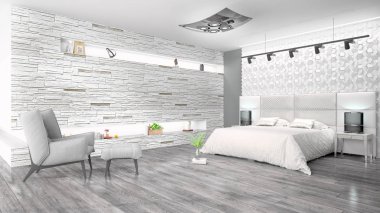 Modern parlak iç. 3D render