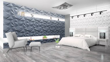 Modern parlak iç. 3D render