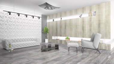 Modern parlak iç. 3D render