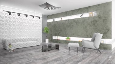 Modern parlak iç. 3D render