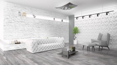 Modern parlak iç. 3D render