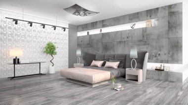 Modern parlak iç. 3D render