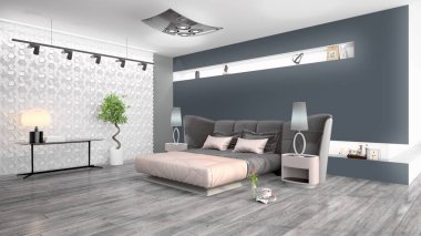 Modern parlak iç. 3D render