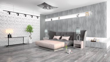 Modern parlak iç. 3D render