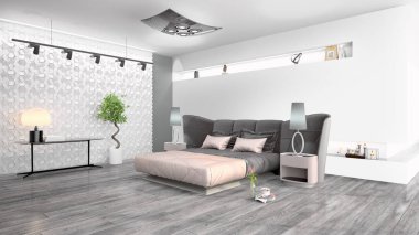 Modern parlak iç. 3D render