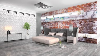 Modern parlak iç. 3D render