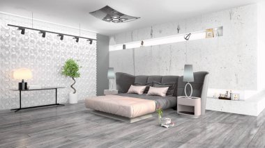 Modern parlak iç. 3D render