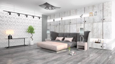 Modern parlak iç. 3D render