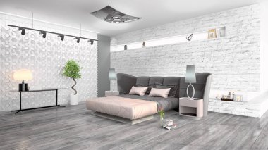 Modern parlak iç. 3D render