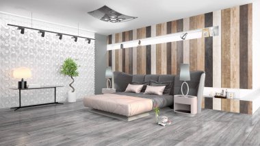 Modern parlak iç. 3D render