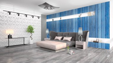 Modern parlak iç. 3D render