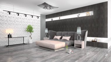 Modern parlak iç. 3D render