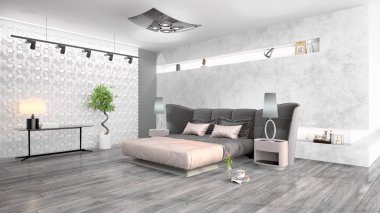 Modern parlak iç. 3D render